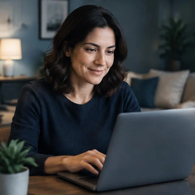 Illustrative scene: a person visiting an online service